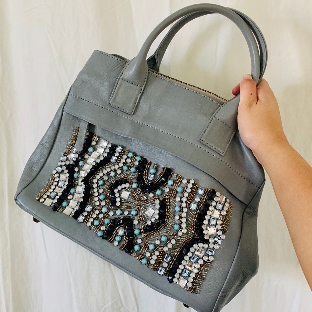 ALRA Gray Tote Bowler Beaded Bag
